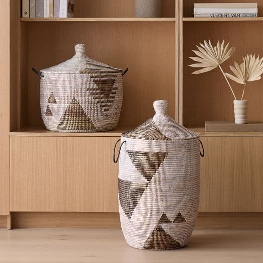 Graphic Millet Lidded Baskets - Black & White
